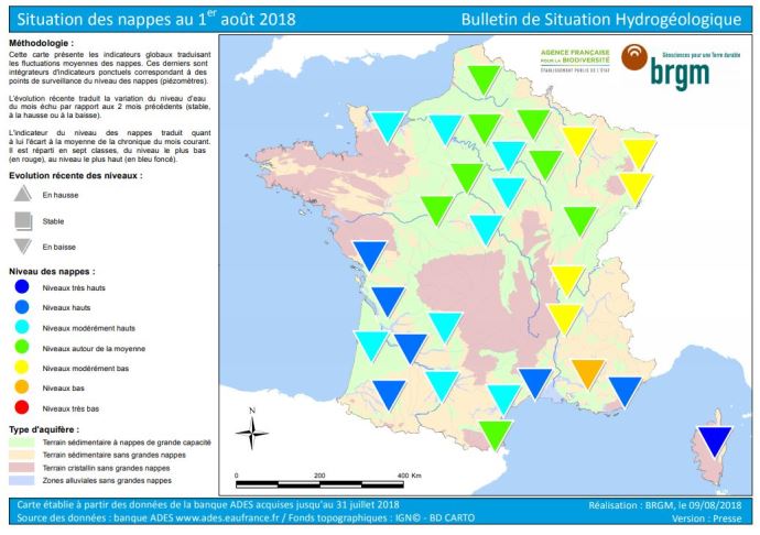 Situation des nappes phréatiques au 1er août 2018.